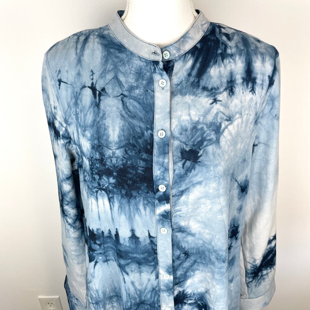 EPIK Tie Dye Linen Long Sleeve Button Front Maxi Dress In Blue Size Large New - Picture 3 of 14